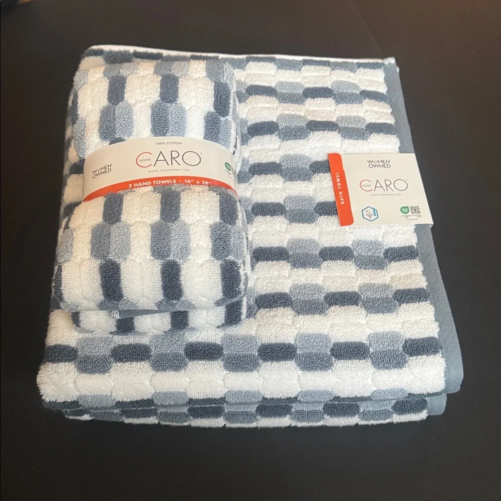 4pc CARO HOME 100% Cotton Mosaic Bath Towel Set - Denim